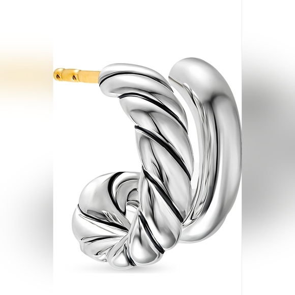 David Yurman Silver Double Hoop  Huggie Earrings.  #238 - Picture 13 of 15